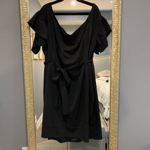 City chic off shoulder tie in front straight cut black dress. Never worn.